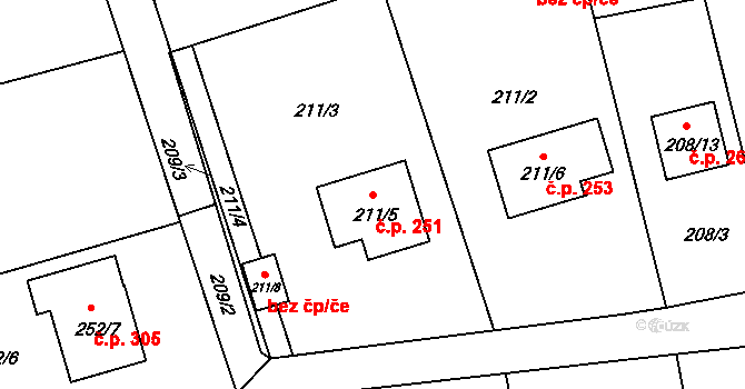Horní Žukov 251, Český Těšín na parcele st. 211/5 v KÚ Horní Žukov, Katastrální mapa
