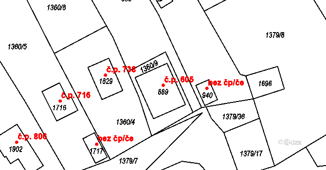 Holýšov 605 na parcele st. 889 v KÚ Holýšov, Katastrální mapa