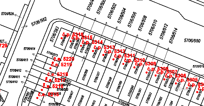 Jihlava 5313 na parcele st. 5706/501 v KÚ Jihlava, Katastrální mapa