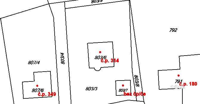 Bělotín 314 na parcele st. 803/6 v KÚ Bělotín, Katastrální mapa