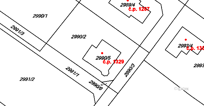 Rýmařov 1329 na parcele st. 2990/5 v KÚ Rýmařov, Katastrální mapa