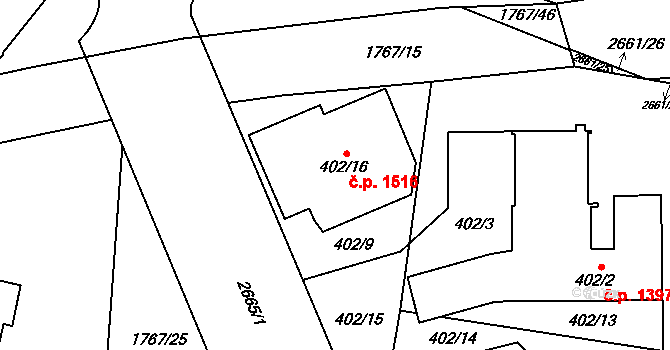 Hostivař 1516, Praha na parcele st. 402/16 v KÚ Hostivař, Katastrální mapa