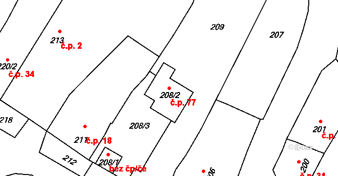 Lazce 77, Troubelice na parcele st. 208/2 v KÚ Lazce u Troubelic, Katastrální mapa