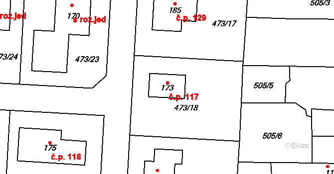 Chvalovice 117, Kovanice na parcele st. 173 v KÚ Chvalovice u Nymburka, Katastrální mapa