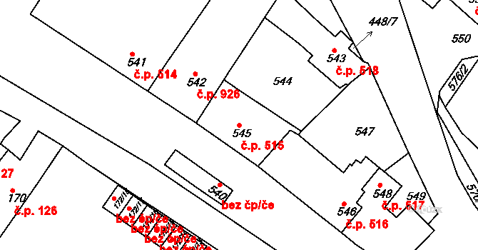 Jemnice 515 na parcele st. 545 v KÚ Jemnice, Katastrální mapa