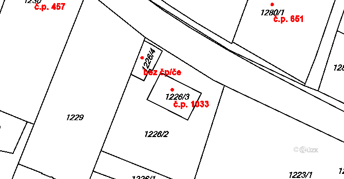 Dobruška 1033 na parcele st. 1226/3 v KÚ Dobruška, Katastrální mapa