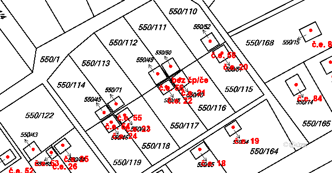 Ráj 22, Karviná na parcele st. 550/48 v KÚ Ráj, Katastrální mapa