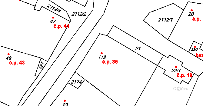 Nevězice 86 na parcele st. 113 v KÚ Nevězice, Katastrální mapa