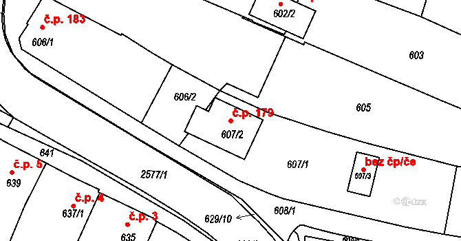 Bylnice 179, Brumov-Bylnice na parcele st. 607/2 v KÚ Bylnice, Katastrální mapa