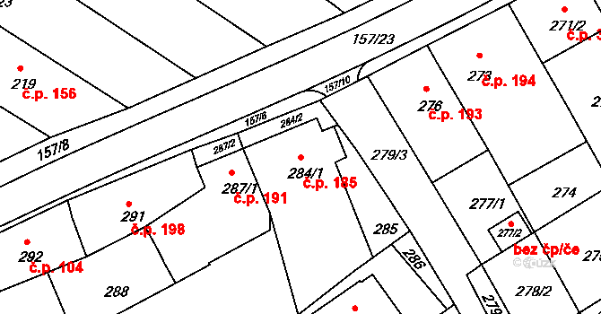 Pohořelice 185 na parcele st. 284/1 v KÚ Pohořelice u Napajedel, Katastrální mapa