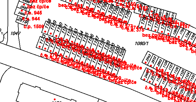 Uherské Hradiště 40628639 na parcele st. 1198 v KÚ Uherské Hradiště, Katastrální mapa