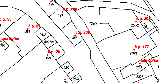Komňa 238 na parcele st. 358 v KÚ Komňa, Katastrální mapa