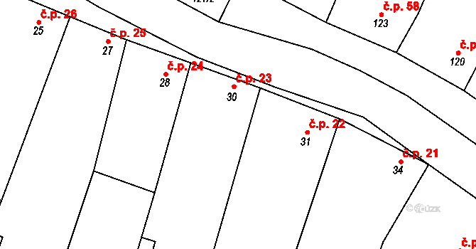 Vážany 23 na parcele st. 30 v KÚ Vážany u Uherského Hradiště, Katastrální mapa