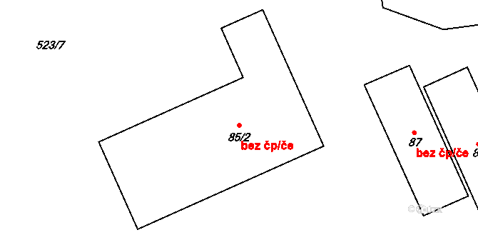 Bačkov 48949639 na parcele st. 85/2 v KÚ Bačkov, Katastrální mapa
