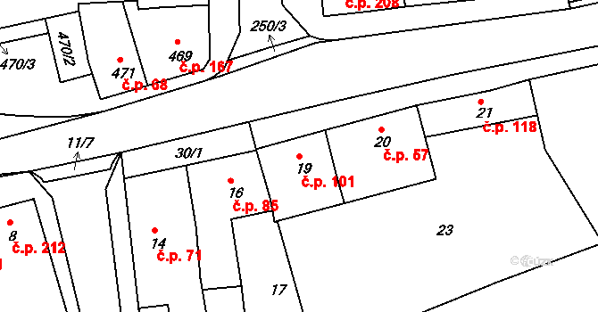 Vážany nad Litavou 101 na parcele st. 19 v KÚ Vážany nad Litavou, Katastrální mapa