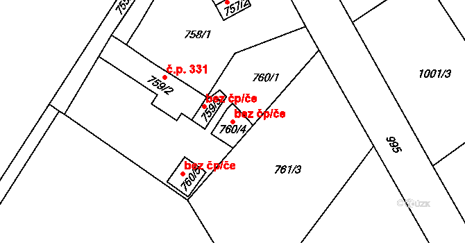 Teplice 50157639 na parcele st. 760/4 v KÚ Sobědruhy, Katastrální mapa