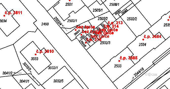 Chomutov 318 na parcele st. 2504/6 v KÚ Chomutov II, Katastrální mapa