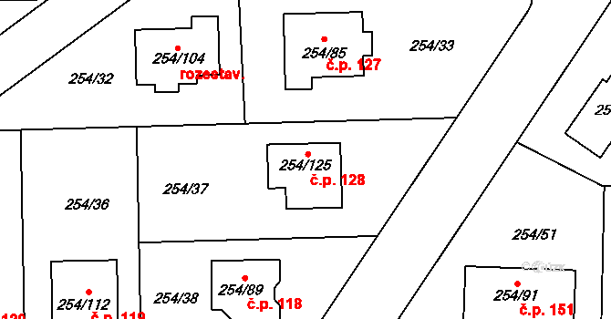 Honice 128, Stochov na parcele st. 254/125 v KÚ Honice, Katastrální mapa