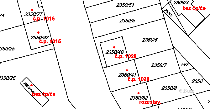 Bučovice 1029 na parcele st. 2350/40 v KÚ Bučovice, Katastrální mapa