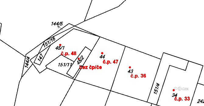 Vyžice 47 na parcele st. 44 v KÚ Vyžice, Katastrální mapa