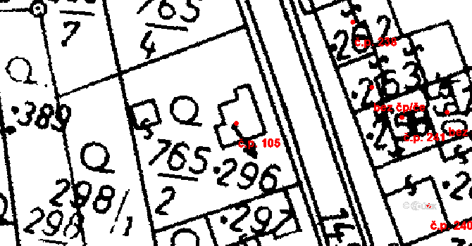 Bernartice 105 na parcele st. 296 v KÚ Bernartice u Milevska, Katastrální mapa
