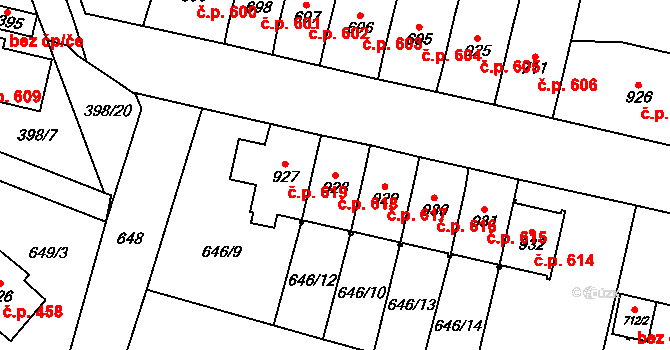 Králíky 618 na parcele st. 928 v KÚ Králíky, Katastrální mapa