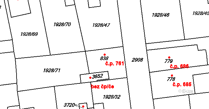 Choceň 761 na parcele st. 838 v KÚ Choceň, Katastrální mapa