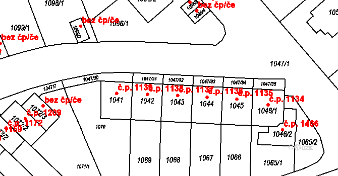 Třešť 1137 na parcele st. 1043 v KÚ Třešť, Katastrální mapa
