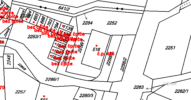 Hanušovice 465 na parcele st. 516 v KÚ Hanušovice, Katastrální mapa
