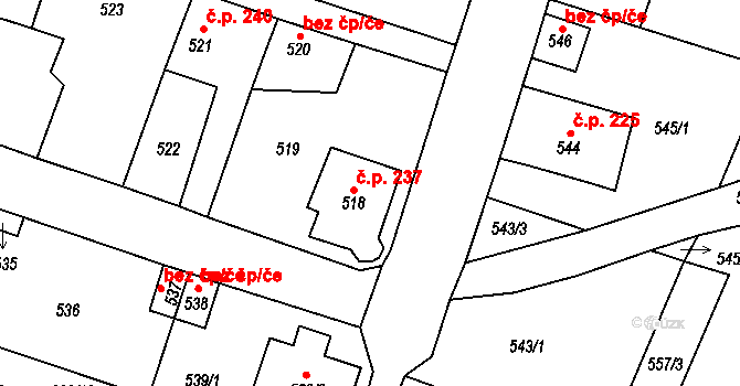 Kozolupy 237 na parcele st. 518 v KÚ Kozolupy u Plzně, Katastrální mapa
