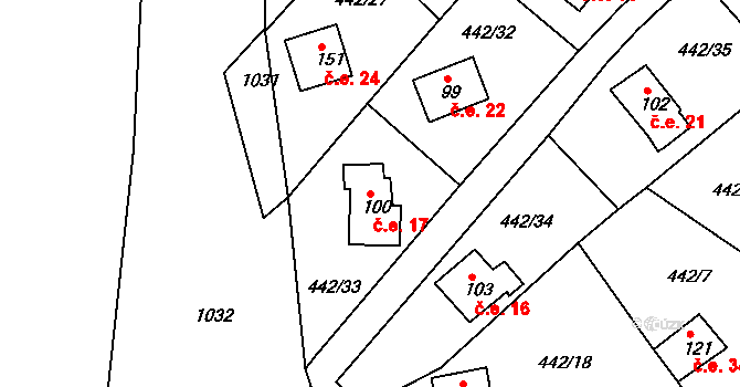 Plískov 17 na parcele st. 100 v KÚ Plískov, Katastrální mapa