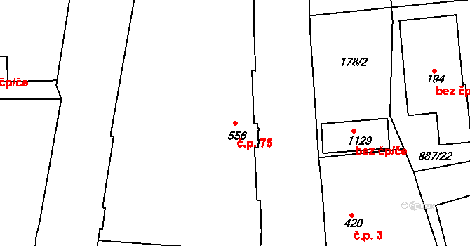 Olivětín 75, Broumov na parcele st. 556 v KÚ Broumov, Katastrální mapa