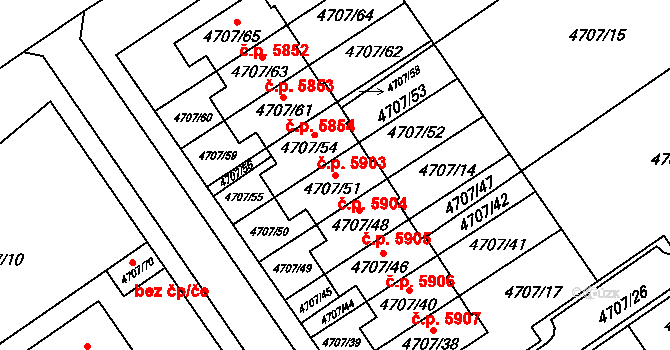 Chomutov 5904 na parcele st. 4707/51 v KÚ Chomutov I, Katastrální mapa