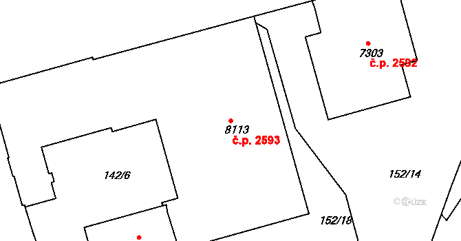 Zelené Předměstí 2593, Pardubice na parcele st. 8113 v KÚ Pardubice, Katastrální mapa