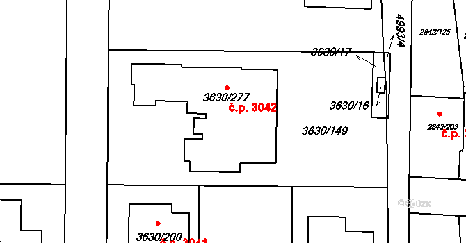 Louny 3042 na parcele st. 3630/277 v KÚ Louny, Katastrální mapa