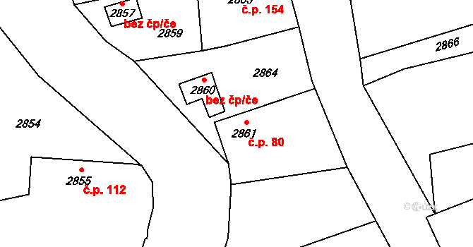 Bravantice 80 na parcele st. 2861 v KÚ Bravantice, Katastrální mapa