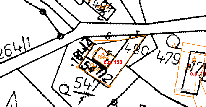 Merboltice 123 na parcele st. 184/2 v KÚ Merboltice, Katastrální mapa