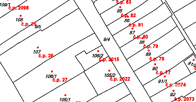 Nový Jičín 2015 na parcele st. 106/2 v KÚ Nový Jičín-město, Katastrální mapa