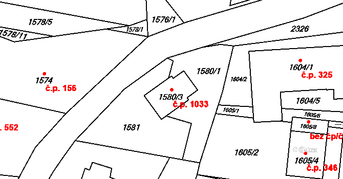 Dobrá 1033 na parcele st. 1580/3 v KÚ Dobrá u Frýdku-Místku, Katastrální mapa