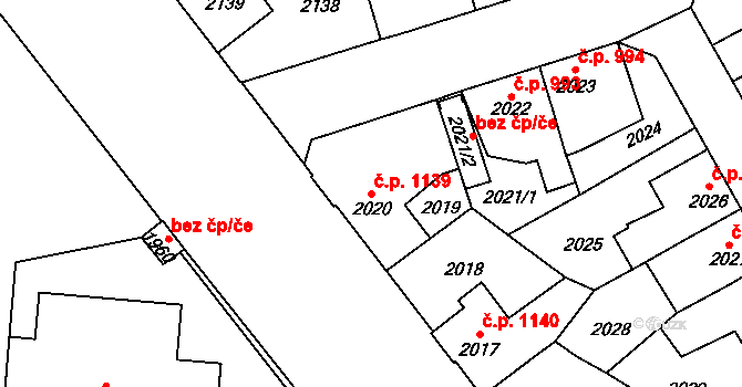 Louny 1139 na parcele st. 2020 v KÚ Louny, Katastrální mapa