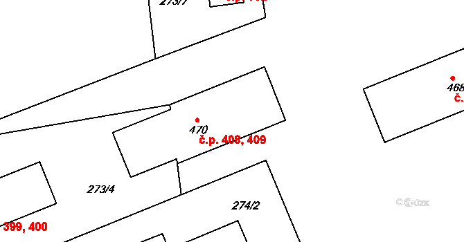 Nepomuk 408,409 na parcele st. 470 v KÚ Nepomuk, Katastrální mapa