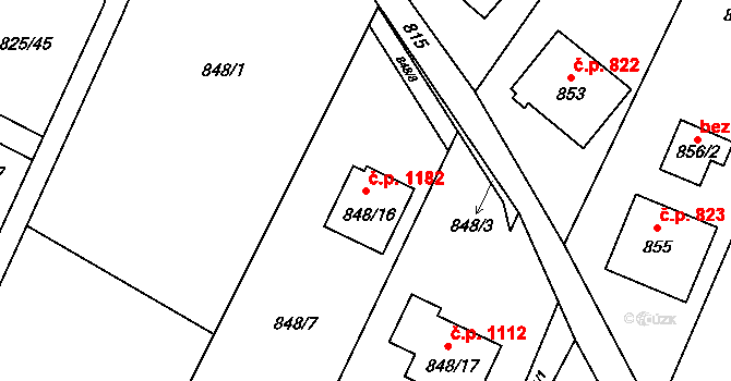 Jablunkov 1182 na parcele st. 848/16 v KÚ Jablunkov, Katastrální mapa