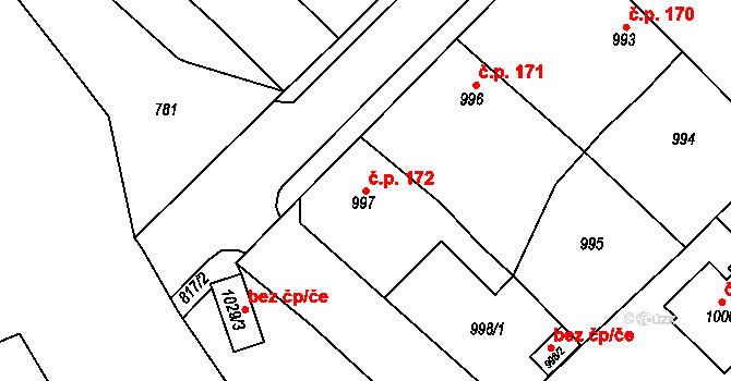 Týniště nad Orlicí 172 na parcele st. 997 v KÚ Týniště nad Orlicí, Katastrální mapa