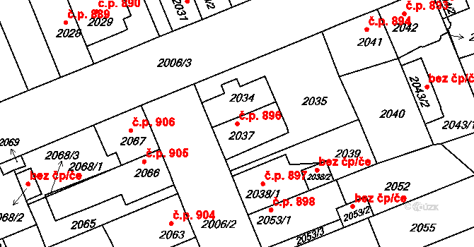 Holešov 896 na parcele st. 2037 v KÚ Holešov, Katastrální mapa
