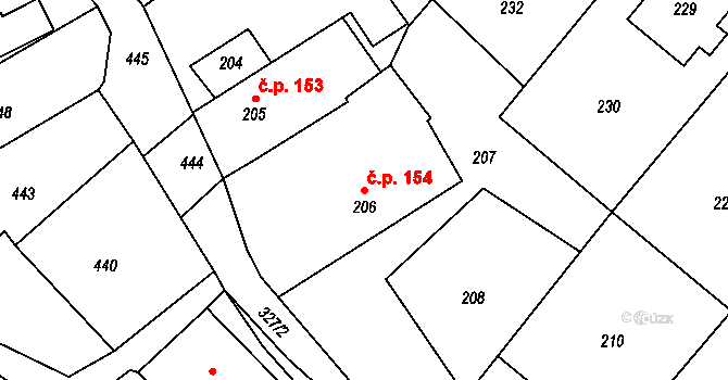 Konice 154 na parcele st. 206 v KÚ Konice, Katastrální mapa