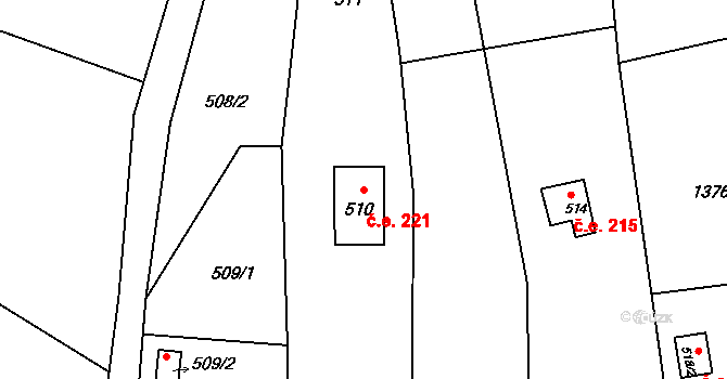 Seloutky 221 na parcele st. 510 v KÚ Seloutky, Katastrální mapa