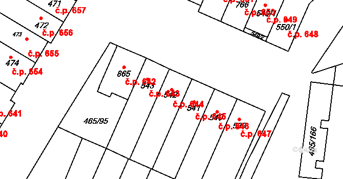 Přímětice 644, Znojmo na parcele st. 542 v KÚ Přímětice, Katastrální mapa