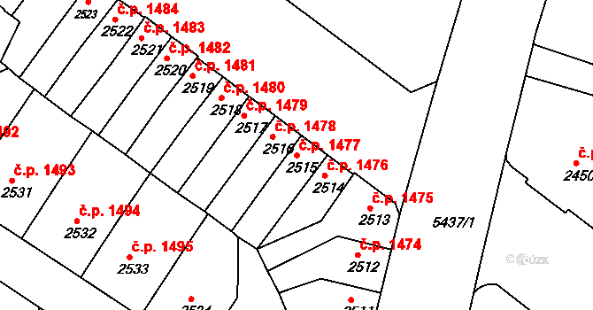 Znojmo 1477 na parcele st. 2515 v KÚ Znojmo-město, Katastrální mapa