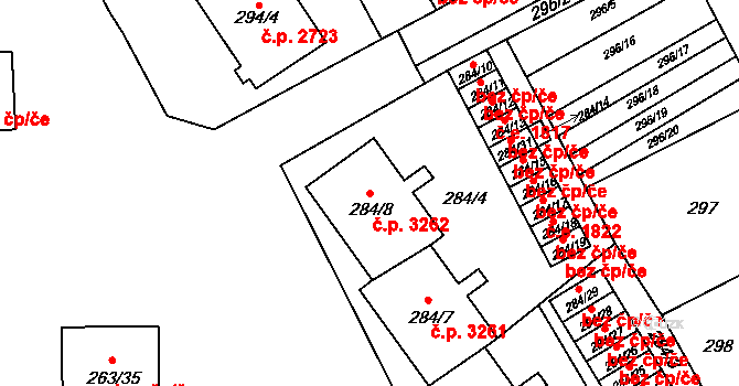 Znojmo 3262 na parcele st. 284/8 v KÚ Znojmo-Louka, Katastrální mapa