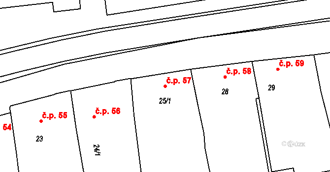 Hranice IV-Drahotuše 57, Hranice na parcele st. 25/1 v KÚ Drahotuše, Katastrální mapa